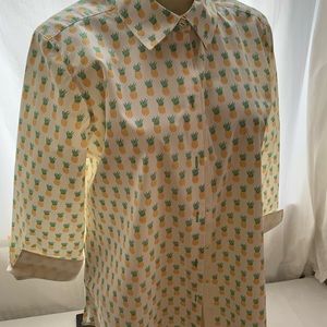 2 Fox Croft 3/4 Sleeve Wrinkle Free Shirts Pineapple & Cherry Design NWOT
